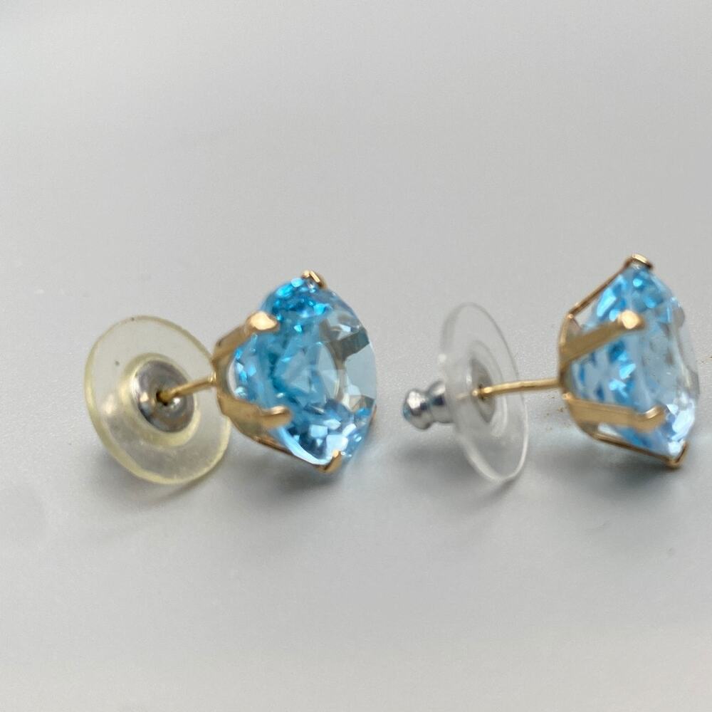 14K Gold Large Oval Blue Topaz Statement Stud Earrings 5.68g - Picture 14 of 14